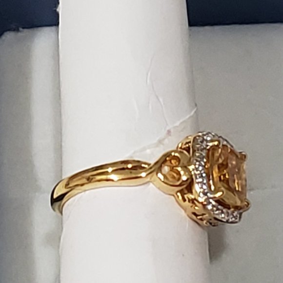 Brazilian Citrine Halo ring w/lab created White Sapphire accents in 14K YG/925 - Picture 5 of 6